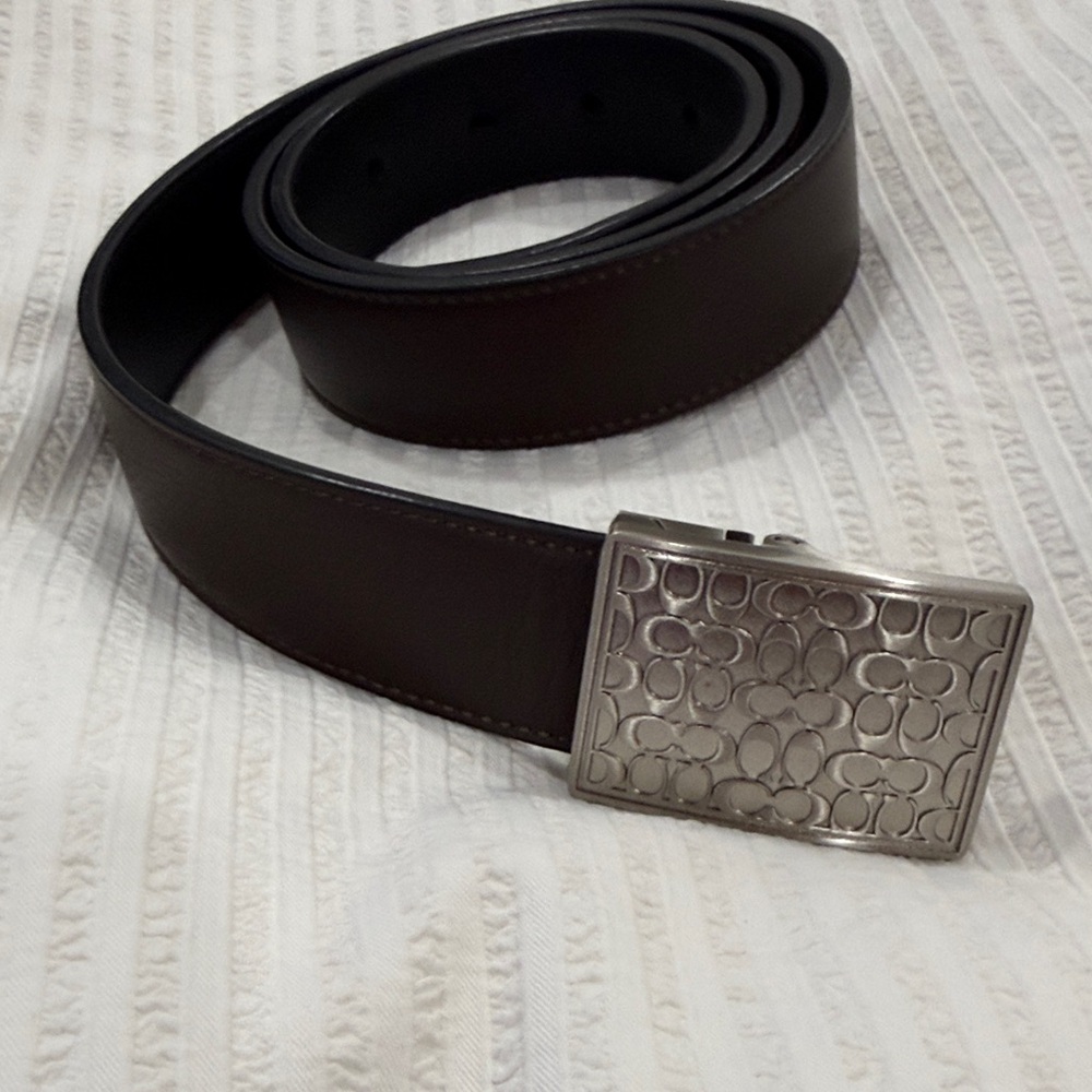 Reversible Silver Buckle Brown and Black Leather Belt (Size 34)